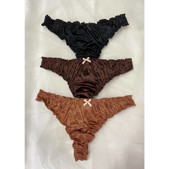 Women’s Vintage Style Sexy Ruffle Satin String Thong Medium 3 Pack NEW - Picture 1 of 4
